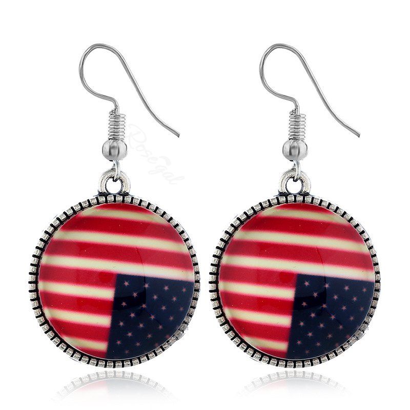 Shops USA Independence Day American Flag Pattern Round Earring  