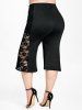 Lace Panel Lace-up Tank Top and Capri Pants Plus Size Summer Outfit -  