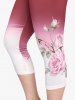Plus Size Floral Print Ombre Color Capri Skinny Leggings -  