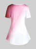 Plus Size Rose Print Ombre Color Tee -  