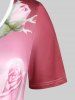 Plus Size Rose Print Ombre Color Tee -  