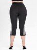 Plus Size High Waist Lace Panel Colorblock Capri Leggings -  