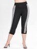 Plus Size High Waist Lace Panel Colorblock Capri Leggings -  