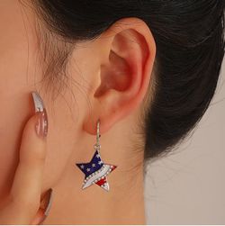 USA Independence Day American Flag Star Shape Dangle Earrings - MULTI