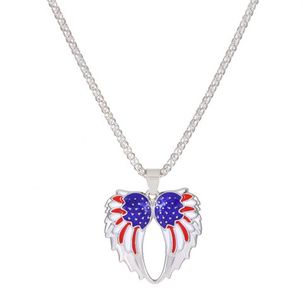 USA Independence Day American Flag Wings Pendant Necklace