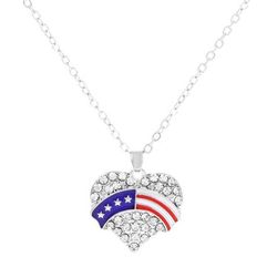 Patriotic USA Independence Day Rhinestone Heart Shape Pendant Necklace - MULTI