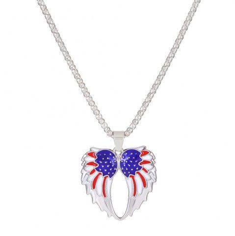 Collier avec Pendentif Ailes et Drapeau Américain du Jour de l'Indépendance - SILVER
