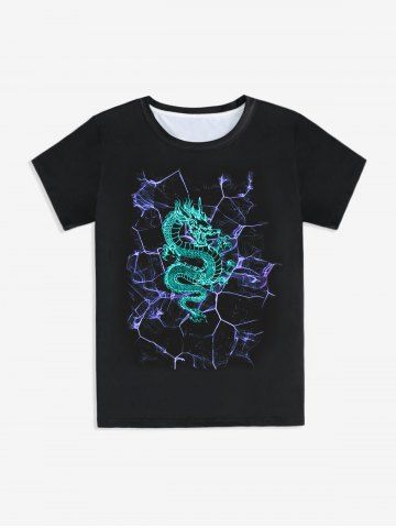 T-shirt Unisexe à Imprimé Dragon Oriental à Manches Courtes - BLACK - 3XL