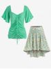 Flare Sleeve Cinched Tee and Floral High Low Midi Skirt Plus Size Summer Outfit -  