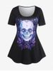 Plus Size Skull Printed Short Sleeves Gothic Tee -  