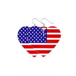 Boucles D'Oreilles en Forme de Cœur Drapeau Américain du Jour de l'Indépendance - Multi 