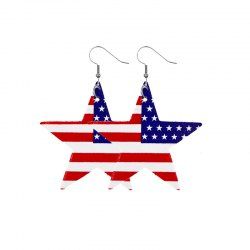 Boucles D'Oreilles en Forme D'Etoile Drapeau Américain en Cuir PU du Jour de l'Indépendance - Multi 