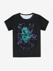 T-shirt Unisexe à Imprimé Dragon Oriental à Manches Courtes - Noir 4XL