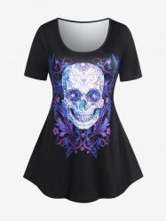 Plus Size Skull Printed Short Sleeves Gothic Tee -  