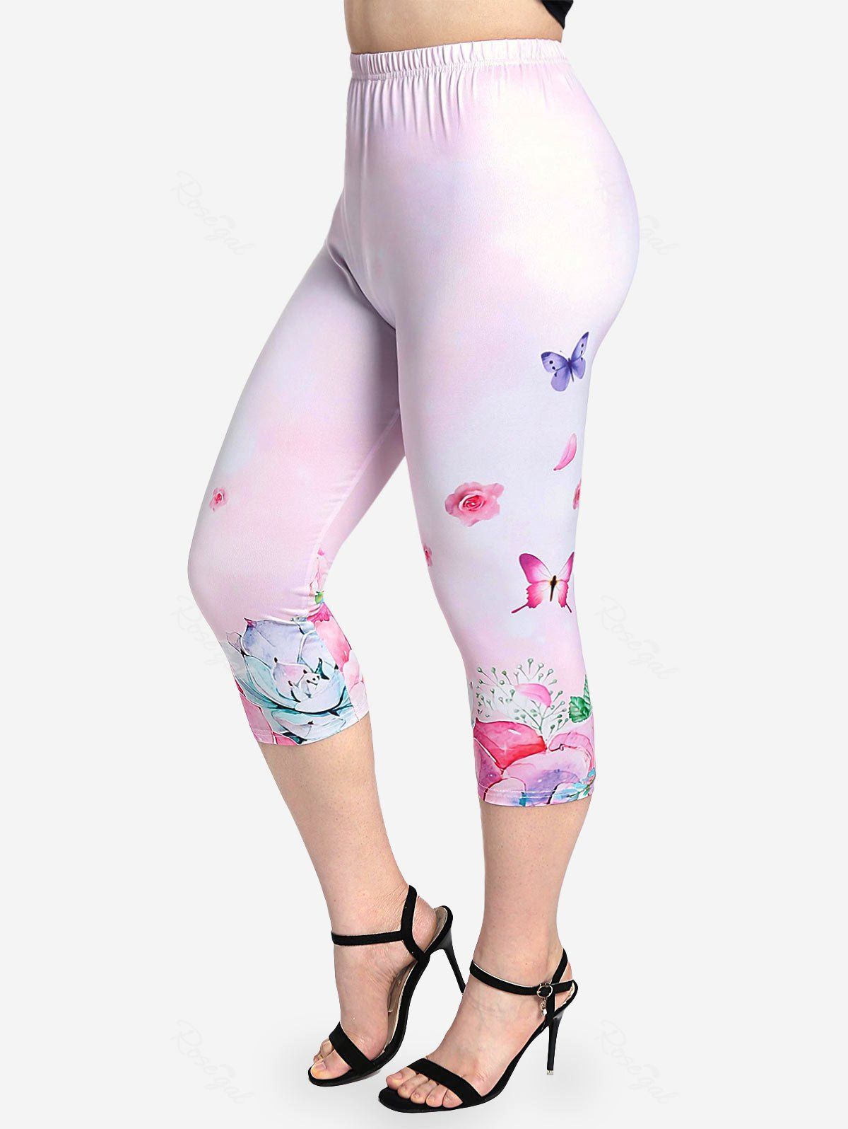 Outfit Plus Size Butterfly Printed Ombre Capri Leggings  