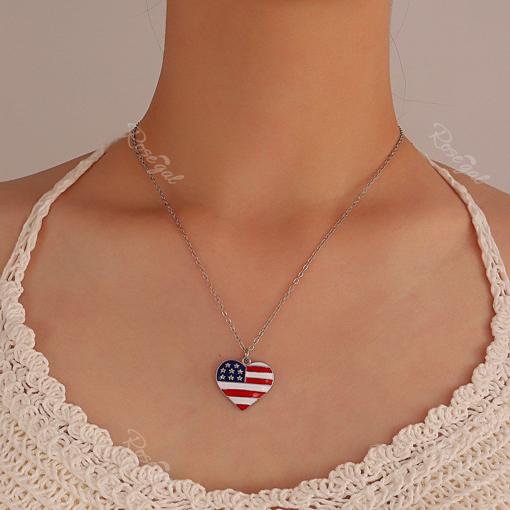 Buy USA Independence Day Heart Shape American Flag Necklace  