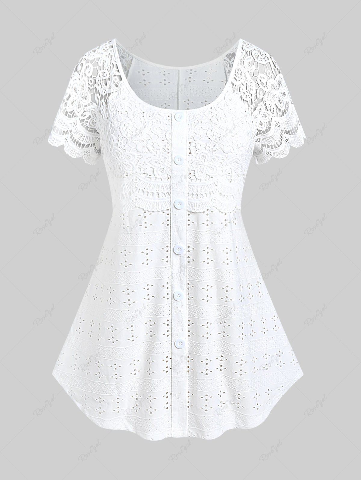 Discount Plus Size Broderie Anglaise Lace Panel Top  