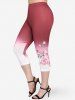 Floral Print Ombre Color Tee and Skinny Capri Leggings Plus Size Summer Outfit -  