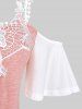 T-shirt Bicolore Panneau en Dendelle à Epaule Dénudée de Grande Taille - Rose clair 4X | US 26-28