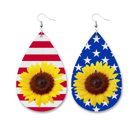 USA Independence Day Sunflower American Flag PU Leather Earrings - MULTI
