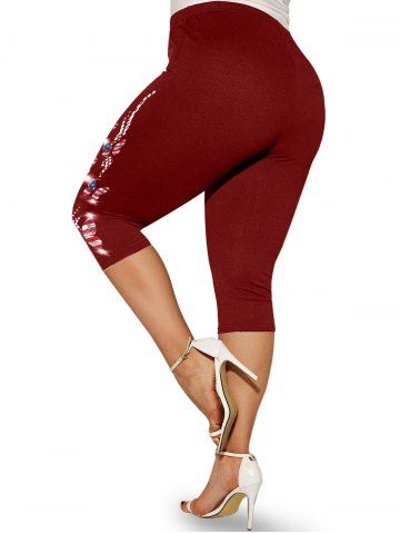 Plus Size & Curve Butterfly American Flag Print Patriotic Capri Leggings
