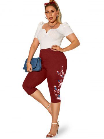 Plus Size & Curve Butterfly American Flag Print Patriotic Capri Leggings