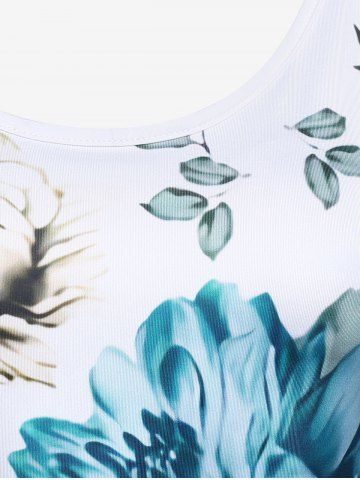 Plus Size Floral Print Lace Panel Tank Top