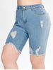 Plus Size Ripped Frayed Denim Bermuda Shorts -  