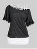 Plus Size Faux Twinset Skew Neck Ruched Tee -  