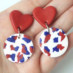 Boucles D'Oreilles Pendantes en Pâte Polymère du Jour de l'Indépendance - Multi 