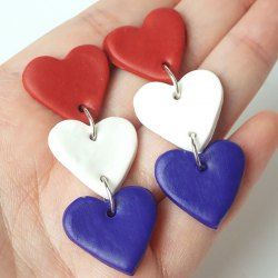 Boucles D'Oreilles Pendantes Motif Cœur en Pâte Polymère du Jour de l'Indépendance - Multi 
