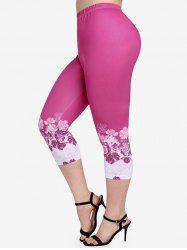 Plus Size Floral Print Capri Skinny Leggings -  