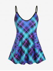 Plus Size 3D Lace Up Printed Plaid Cami Top -  