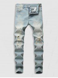 Faded Ripped Casual Pockets Jeans -  