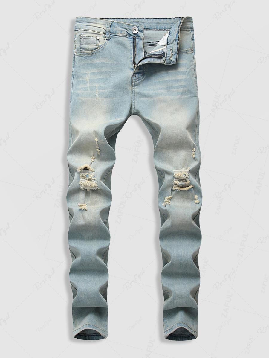 Affordable Faded Ripped Casual Pockets Jeans  