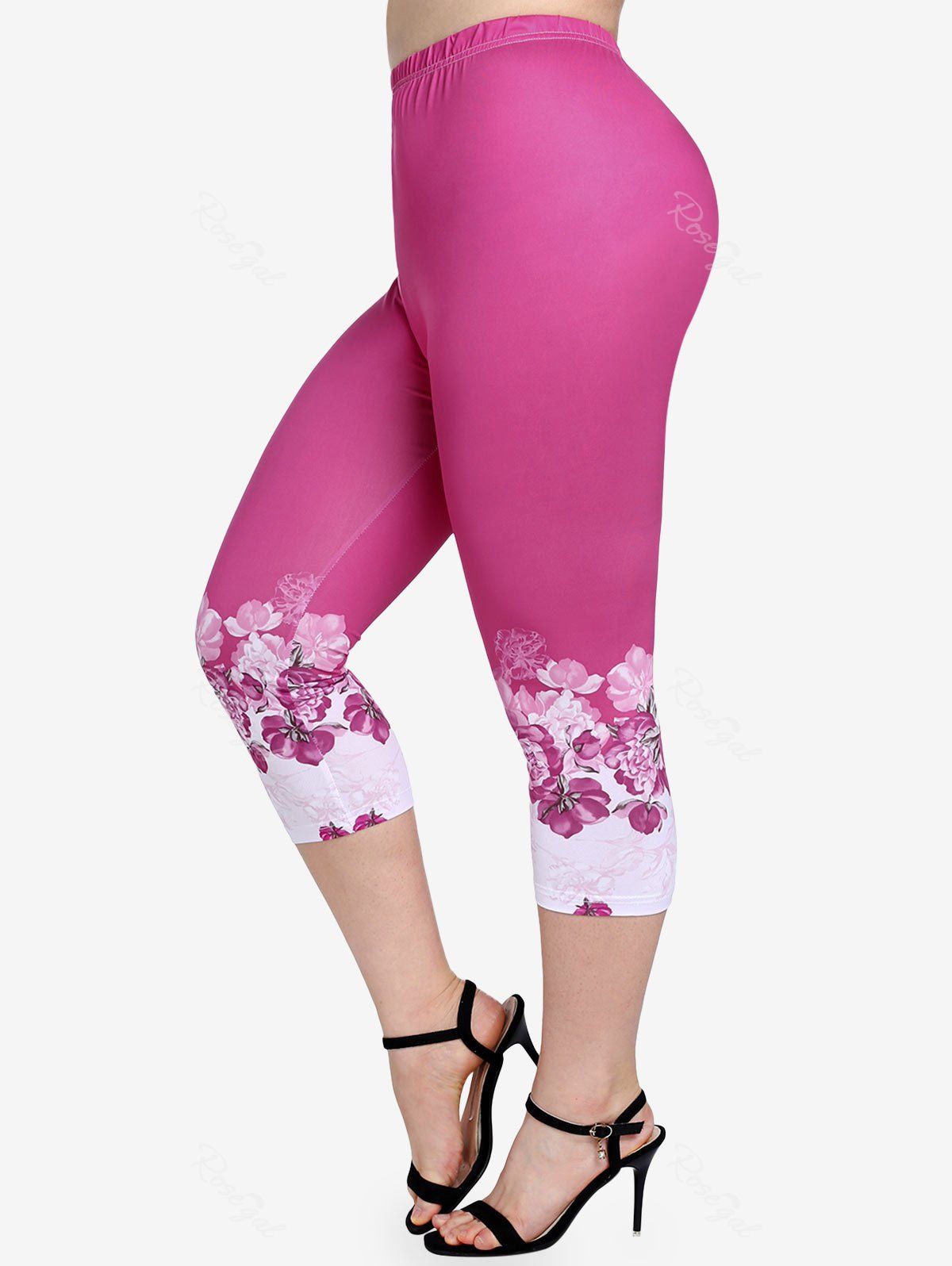 New Plus Size Floral Print Capri Skinny Leggings  