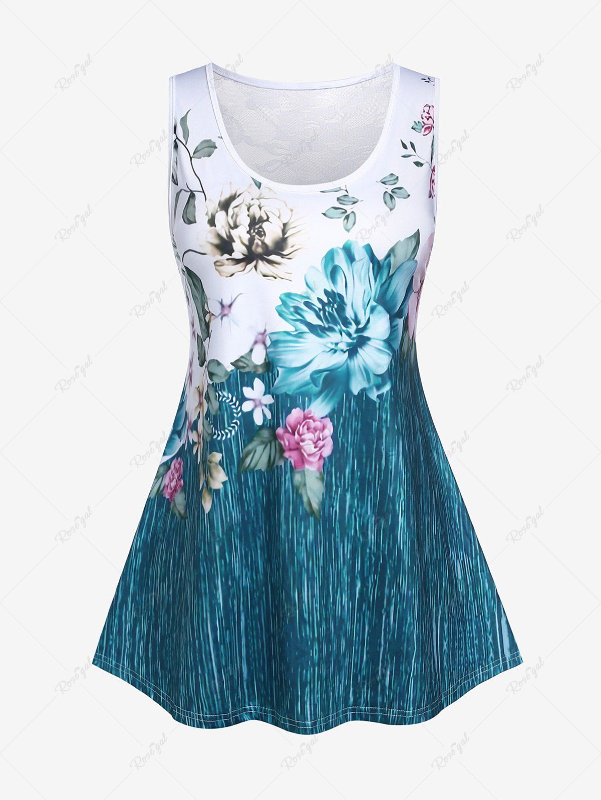 Outfits Plus Size Floral Print Lace Panel Tank Top  