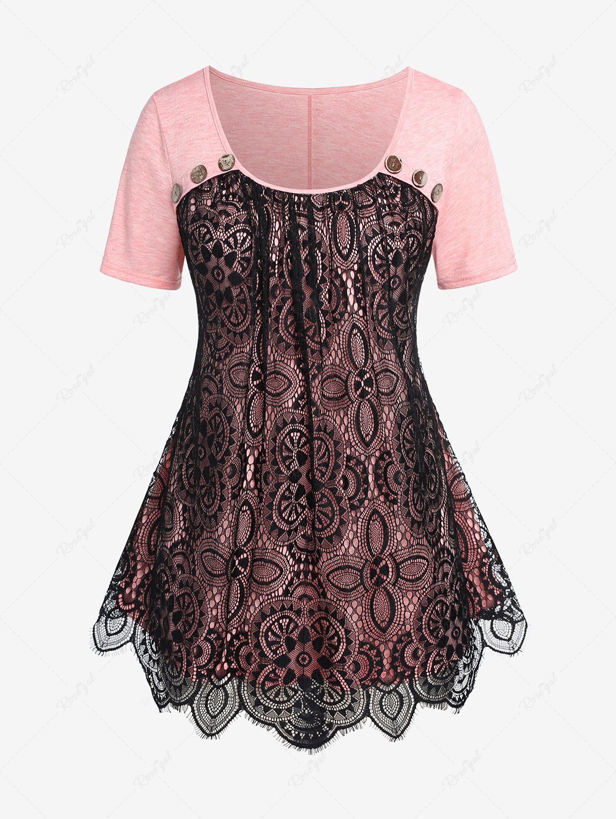 Best Plus Size Contrast Lace Overlay Tee  