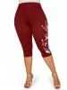 Plus Size & Curve Butterfly American Flag Print Patriotic Capri Leggings -  