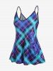 Plus Size 3D Lace Up Printed Plaid Cami Top -  