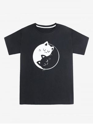 Cartoon Cat Print Short Sleeves Unisex T Shirt