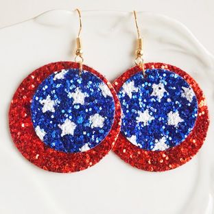 USA Independence Day Glitter Sparkle PU Leather Round Earrings