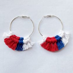 USA Independence Day Tassels Bohemian Hoop Earrings - MULTI