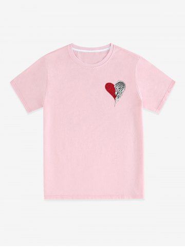 Heart Wing Print Solid Unisex T Shirt - LIGHT PINK - 3XL