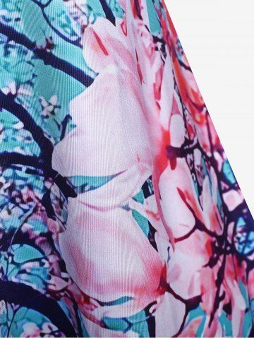 Plus Size 3D Flower Printed Crisscross Sleeveless A Line Dress