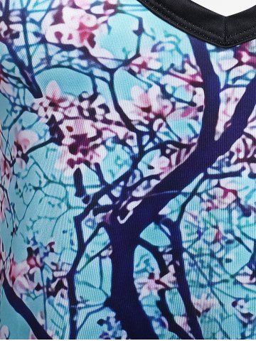 Plus Size 3D Flower Printed Crisscross Sleeveless A Line Dress