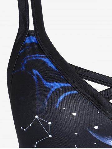 Plus Size Galaxy Print Crisscross A Line Sleeveless Casual Dress