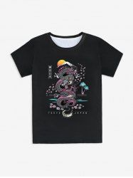 T-shirt Unisexe à Imprimé Dragon Tokyo à Manches Courtes - Noir 6XL