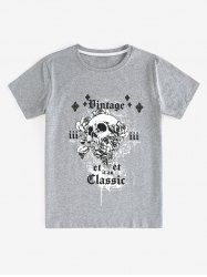 T-shirt Graphique Unisexe à Imprimé Rose Crâne de Grande Taille - Gris L