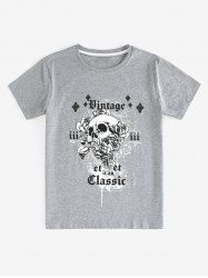 T-shirt Graphique Unisexe à Imprimé Rose Crâne de Grande Taille - Gris XL